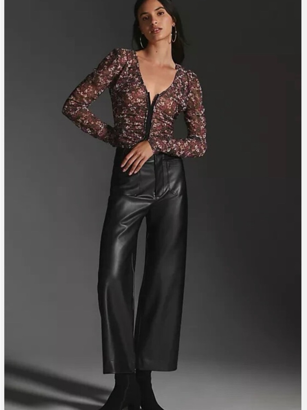 Maeve Black Wide-Leg Faux Leather Trousers